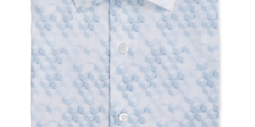 Alfani Men's Classic Light Geometic Print Dress Shirt Blue Size 14X14