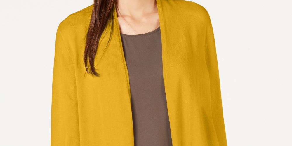 Alfani Women's Tie Sleeve Cardigan Yellow Size Large