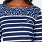 Karen Scott Women's Sport Floral Yoke Striped Top Blue Size Small