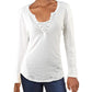 Free People Women's Military Mix Cotton Studded Henley Top White Size Medium