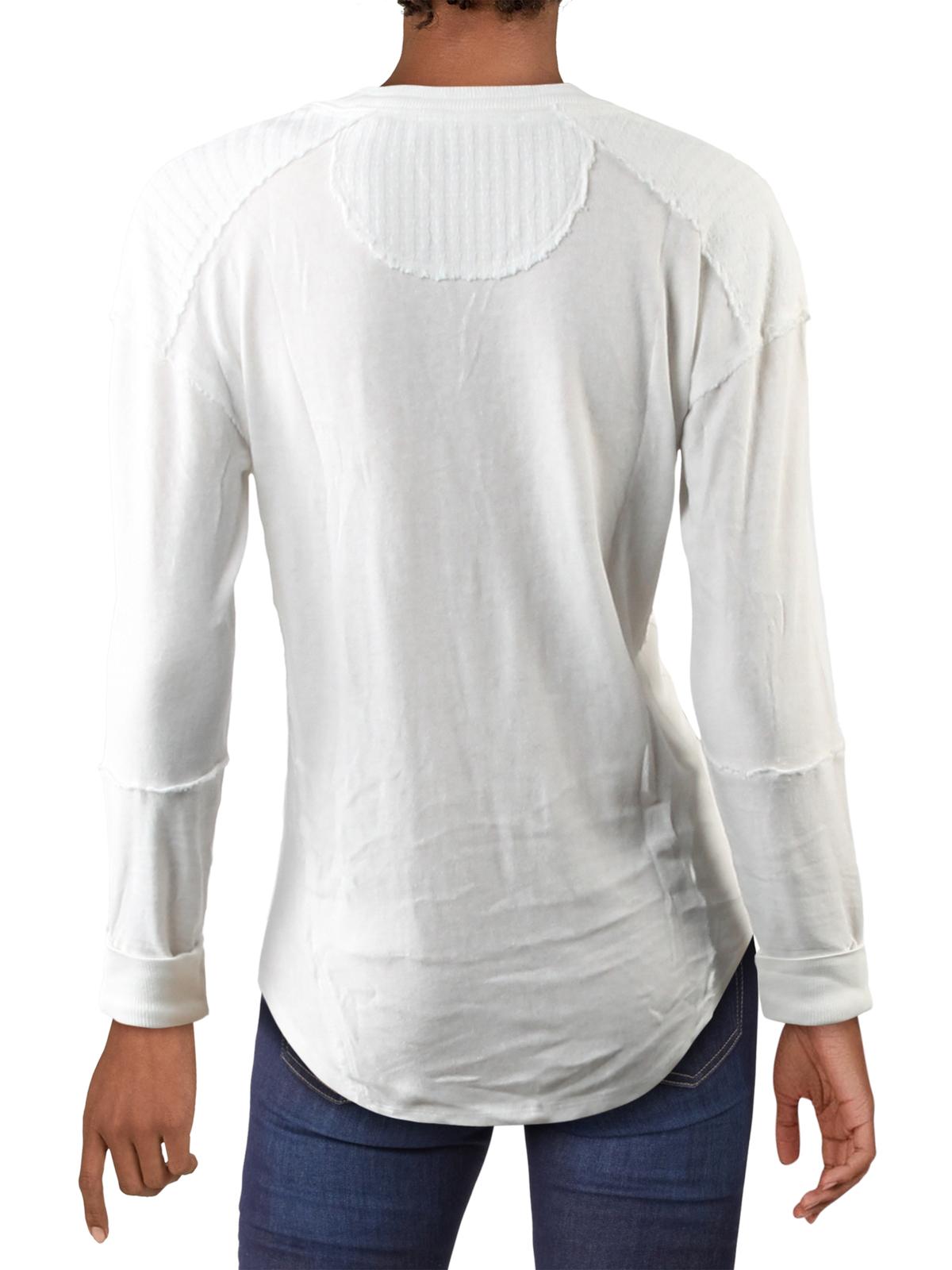 Free People Women's Military Mix Cotton Studded Henley Top White Size Medium