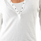 Free People Women's Military Mix Cotton Studded Henley Top White Size Medium