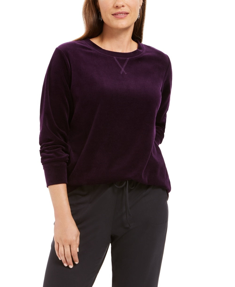 Karen Scott Women's Velour Sweatshirt Purple Size Petite Medium