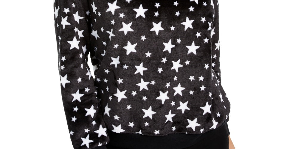 Love Tribe Junior's Star Print Plush Hoodie Black Size X-Large