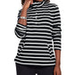 Karen Scott Women's Sport Striped Mock Neck Top  Black Size X-Small