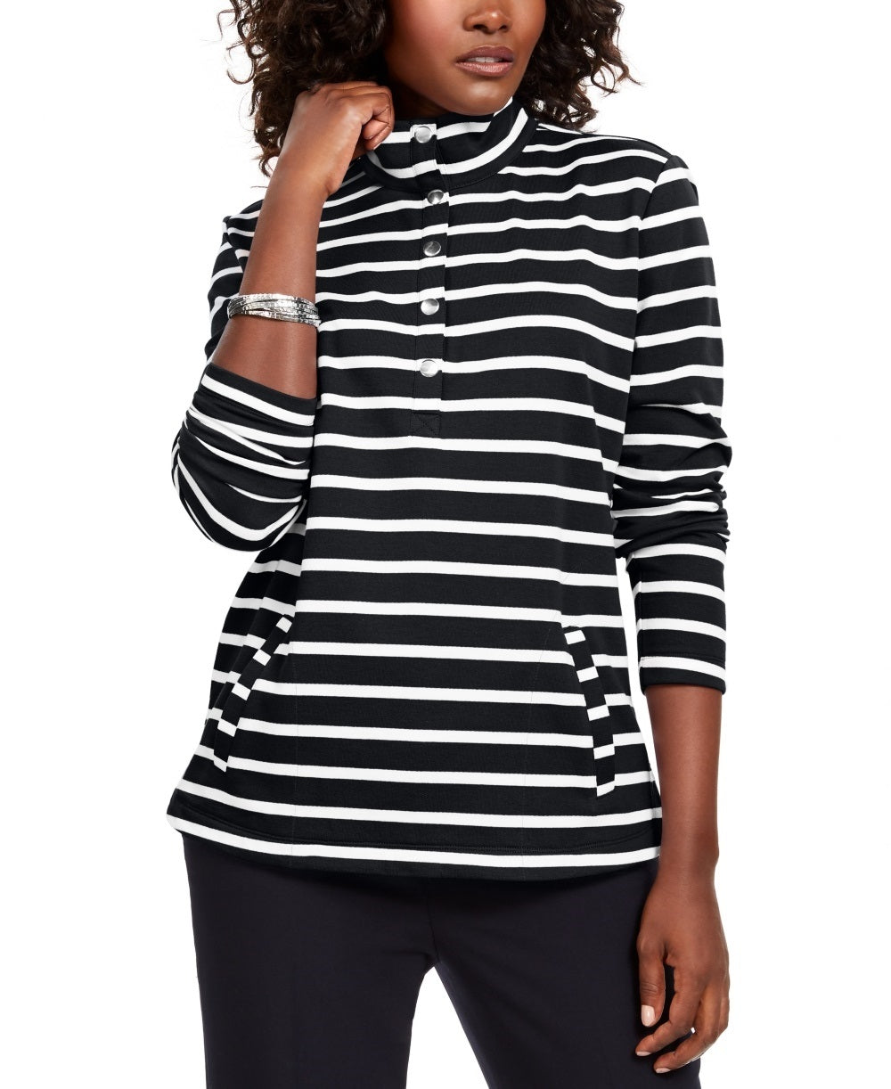 Karen Scott Women's Sport Striped Mock Neck Top  Black Size X-Small