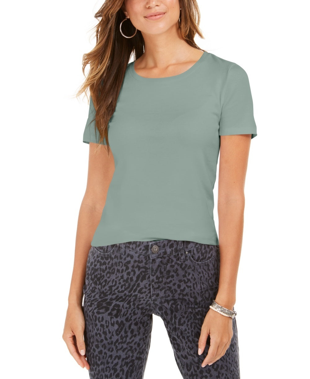 Style & Co Women's Scoop Neck T-Shirt Green Size X-Large