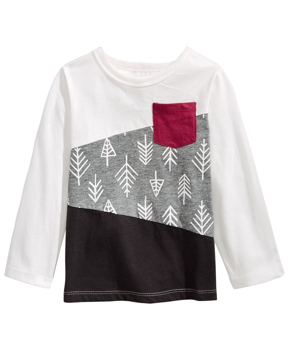 First Impressions Kid's Baby Boys Cotton Long Sleeve Colorblocked T-Shirt White Size 18