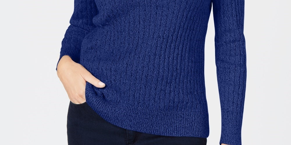 Karen Scott Women's Marled Cotton Cable Knit Sweater Blue Size Petite Small