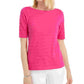 Charter Club Women's Cotton Texture Striped Elbow Sleeve Top Pink Size Medium
