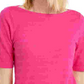 Charter Club Women's Cotton Texture Striped Elbow Sleeve Top Pink Size Medium