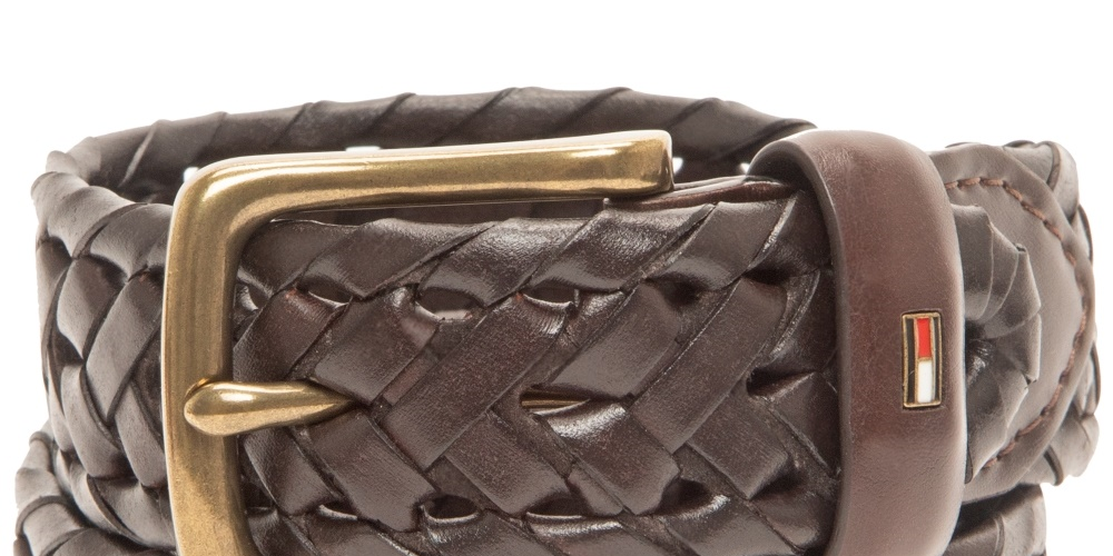 Tommy Hilfiger Men's Faux Leather Braided Casual Belt Brown Size Medium