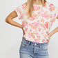 Free People Women's Tourist Floral Print Short Sleeve T-Shirt Pink Size Large