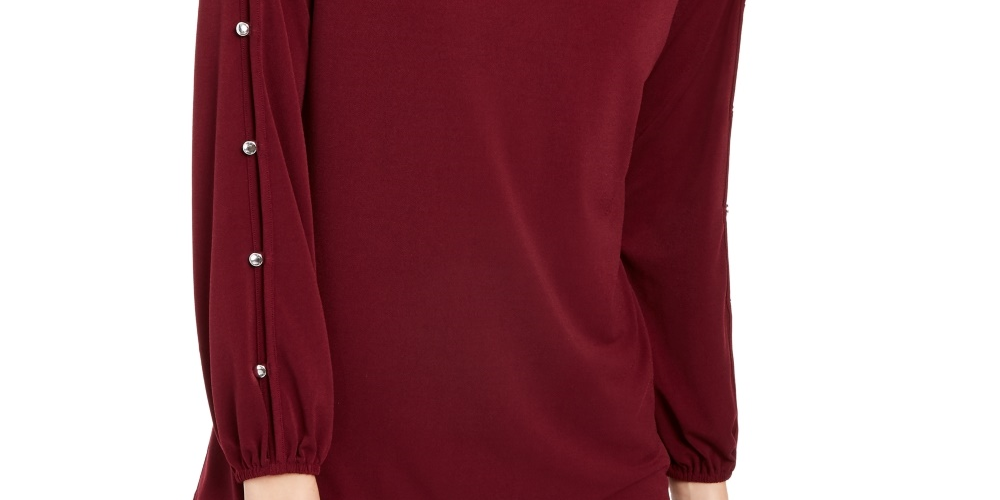 NY Collection Women's Split Sleeve Top Red Size Petite Medium