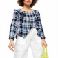 Free People Women's Siena Top Plaid Square Neck Blue Size Medium
