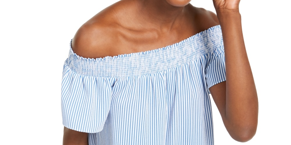 Michael Kors Women's Striped Off The Shoulder Top White Size XX-Large