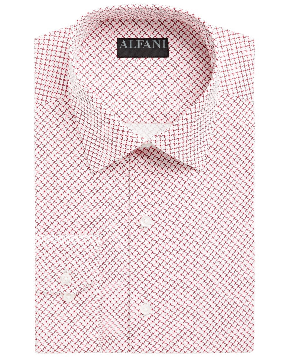 Alfani Men's Printed Collared Slim Fit Stretch Dress Shirt White Size 32-33
