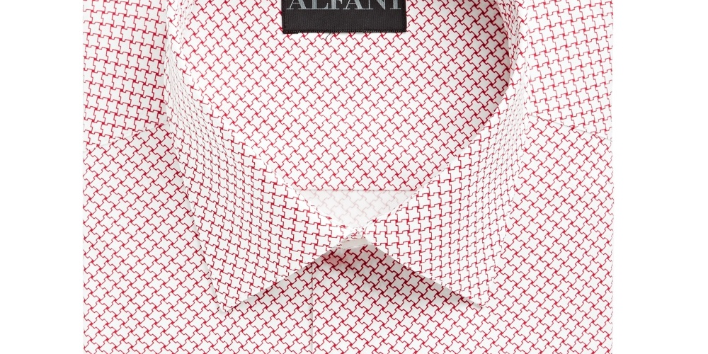Alfani Men's Printed Collared Slim Fit Stretch Dress Shirt White Size 32-33