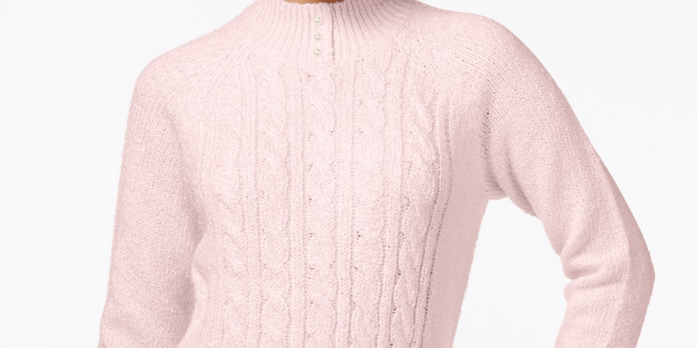 Karen Scott Women's Long Sleeve Cable Knit Sweater Pink Size Petite X-Large