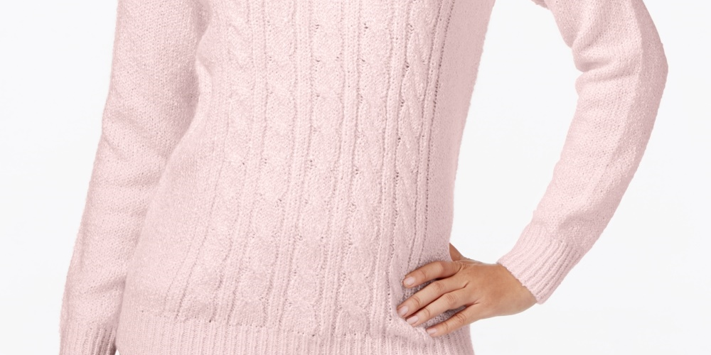 Karen Scott Women's Long Sleeve Cable Knit Sweater Pink Size Petite X-Large