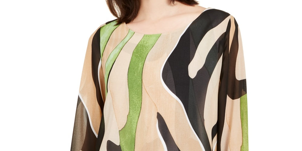 Alfani Women's Blouse Bubble Hem Printed Beige Size Small