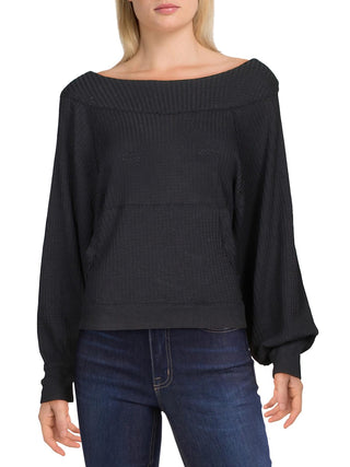 Free People Women's Knit Westend Thermal Black Top Size Medium