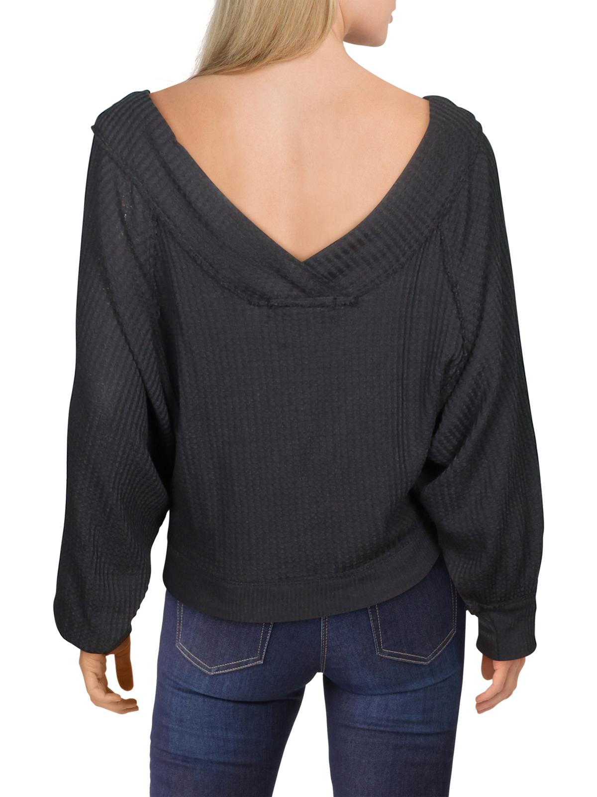 Free People Women's Knit Westend Thermal Black Top Size Medium