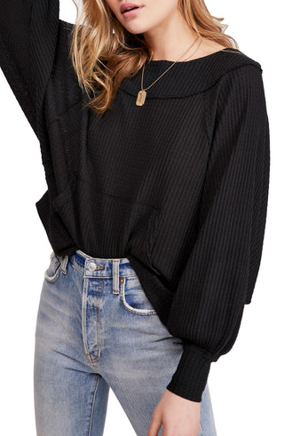 Free People Women's Knit Westend Thermal Black Top Size Medium