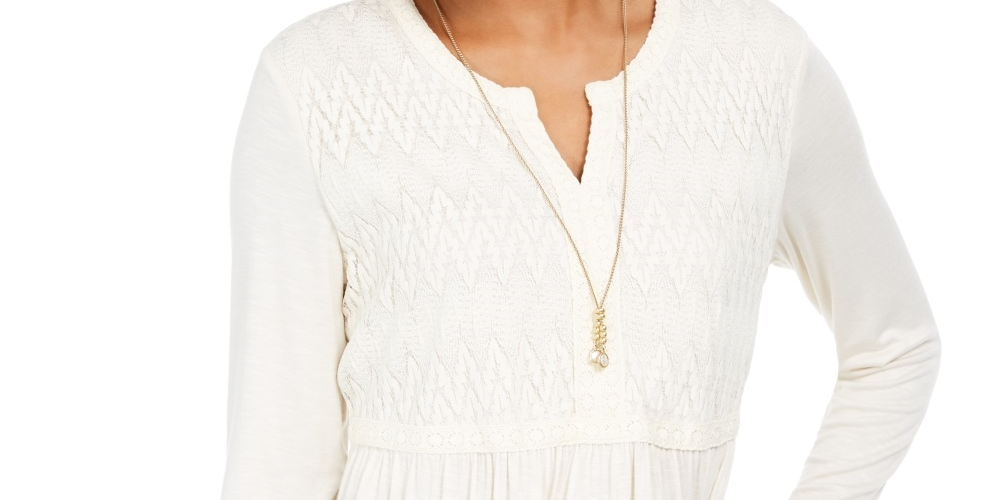 Style & Co Women's Lace Front Draped Top White Size X-Small