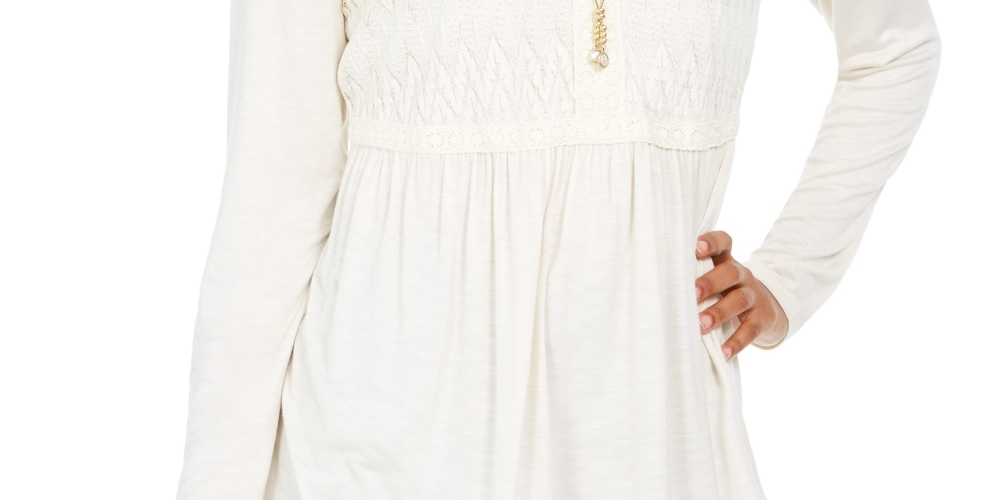 Style & Co Women's Lace Front Draped Top White Size X-Small