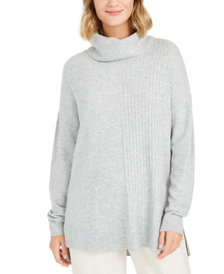 Style & Co Women's Mixed Stitch Ribbed Turtleneck Tunic Sweater Gray Size XX-Large