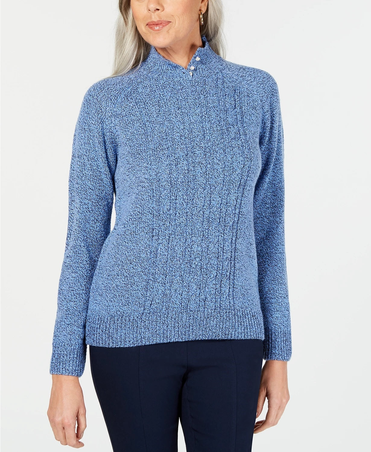 Karen Scott Women's Textured  Knitted Long Sleeve Turtle Neck Sweater Blue Size Petite Small