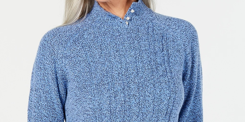 Karen Scott Women's Textured  Knitted Long Sleeve Turtle Neck Sweater Blue Size Petite Small