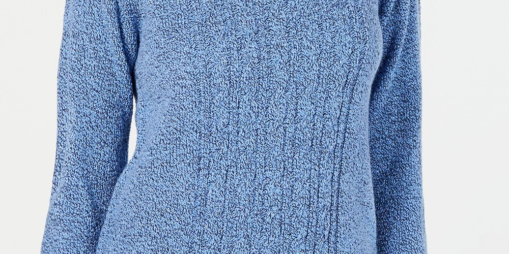 Karen Scott Women's Textured  Knitted Long Sleeve Turtle Neck Sweater Blue Size Petite Small