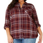 Style & Co Women's Plus Plaid Utility Shirt Purple Size 0X