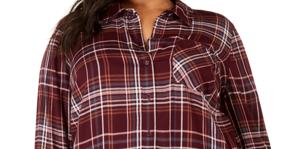 Style & Co Women's Plus Plaid Utility Shirt Purple Size 0X