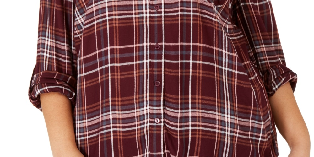 Style & Co Women's Plus Plaid Utility Shirt Purple Size 0X