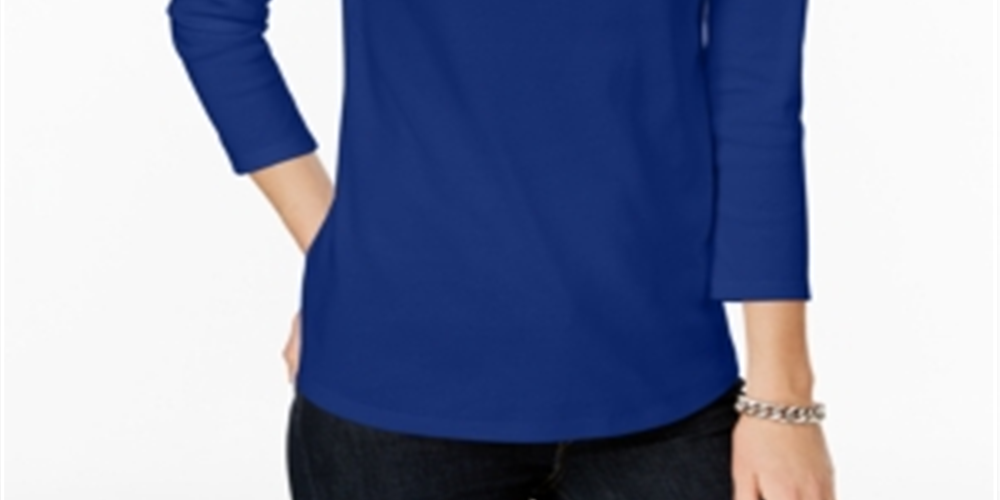 Charter Club Women's Pima Cotton Button Shoulder Top Blue Size Petite XL