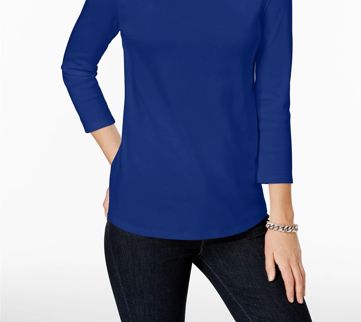 Charter Club Women's Pima Cotton Button Shoulder Top Blue Size Petite Small