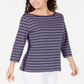 Karen Scott Women's Cotton Striped Vented Hem Top Purple Size Large