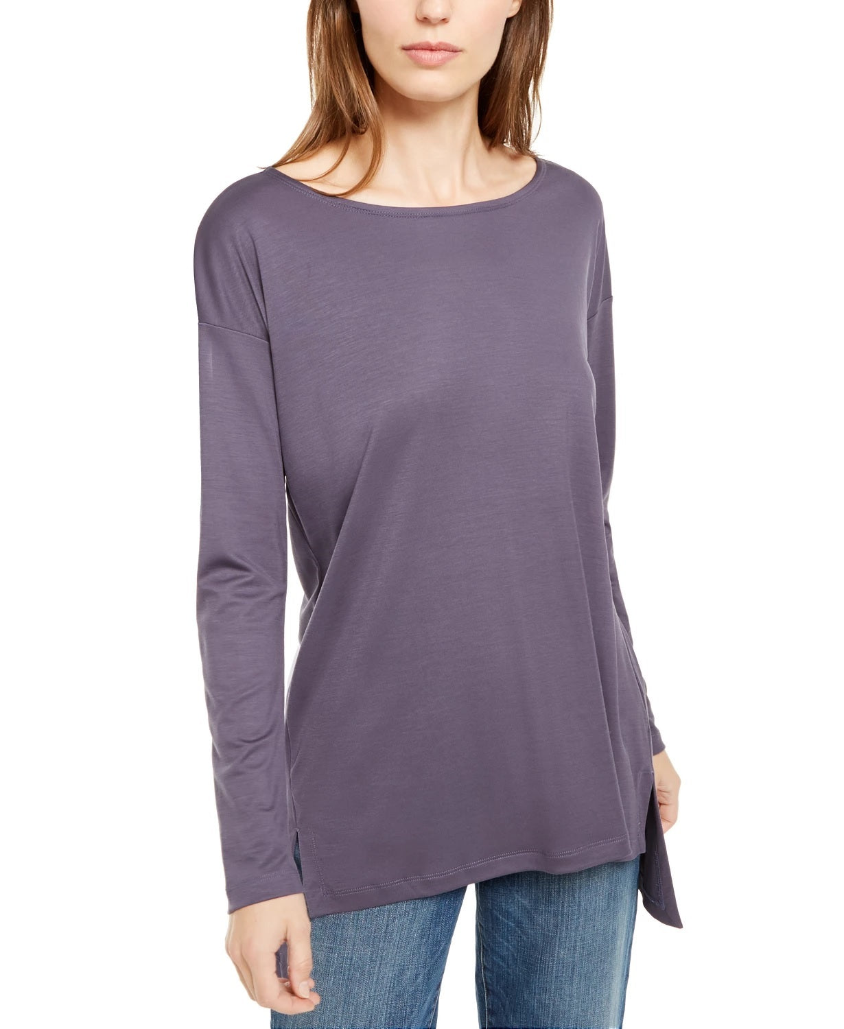 Eileen Fisher Women's Ballet Neck Long Sleeve Top Grey Size Small