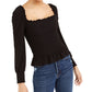 Bar III Women's Smocked Square Neck Top Black Size XX-Large