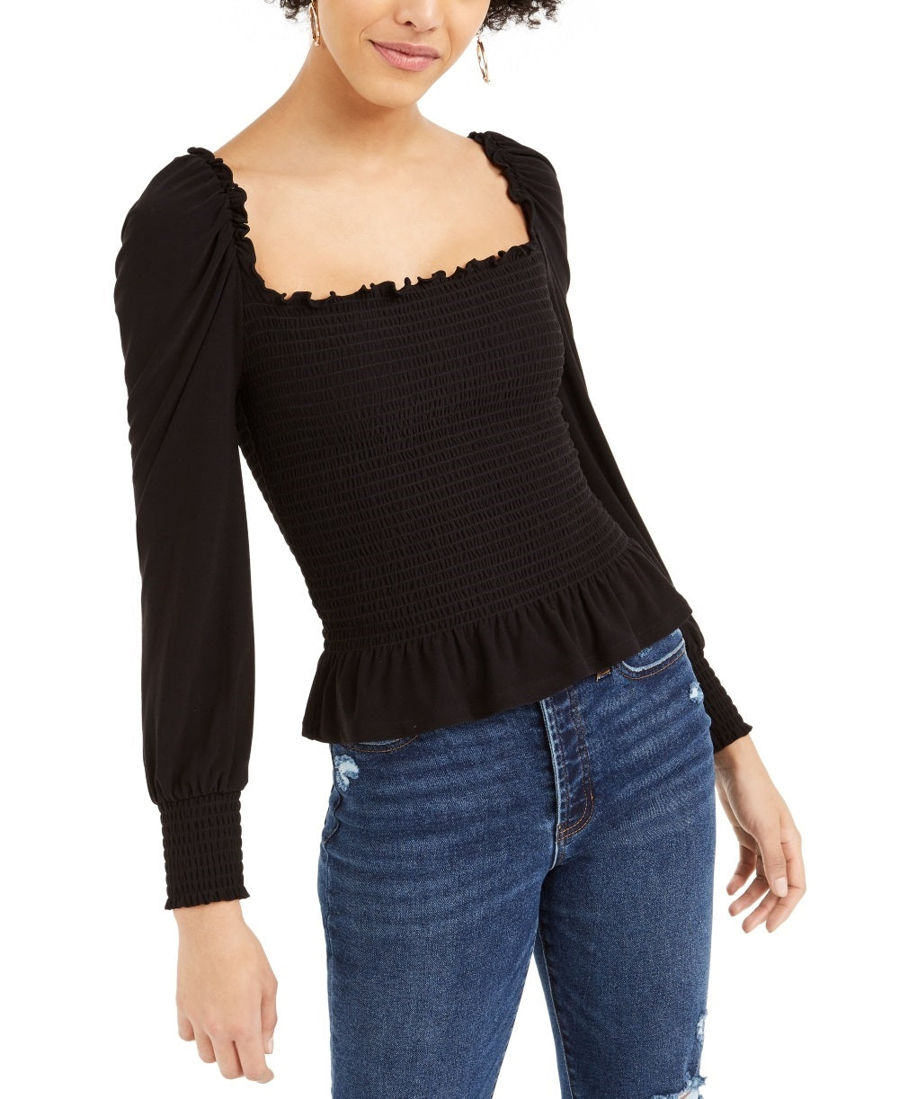 Bar III Women's Smocked Square Neck Top Black Size XX-Large
