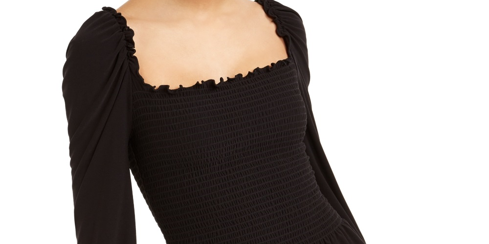 Bar III Women's Smocked Square Neck Top Black Size XX-Large