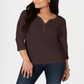 Karen Scott Women's Cotton Henley Top Chocolate  Size Large