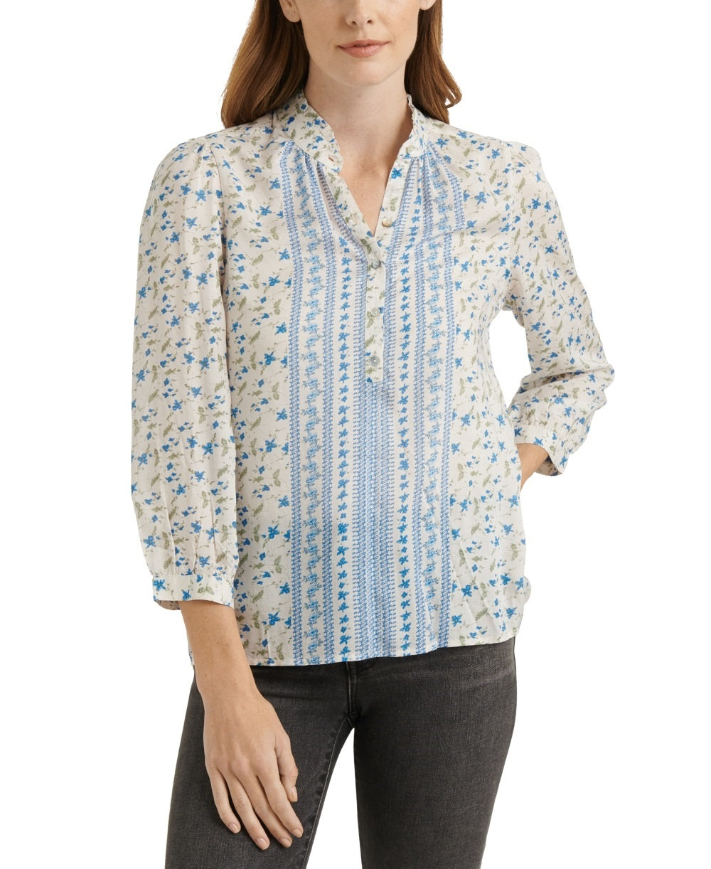 Lucky Brand Women's Megan Floral Popover Shirt  White Size X-Small