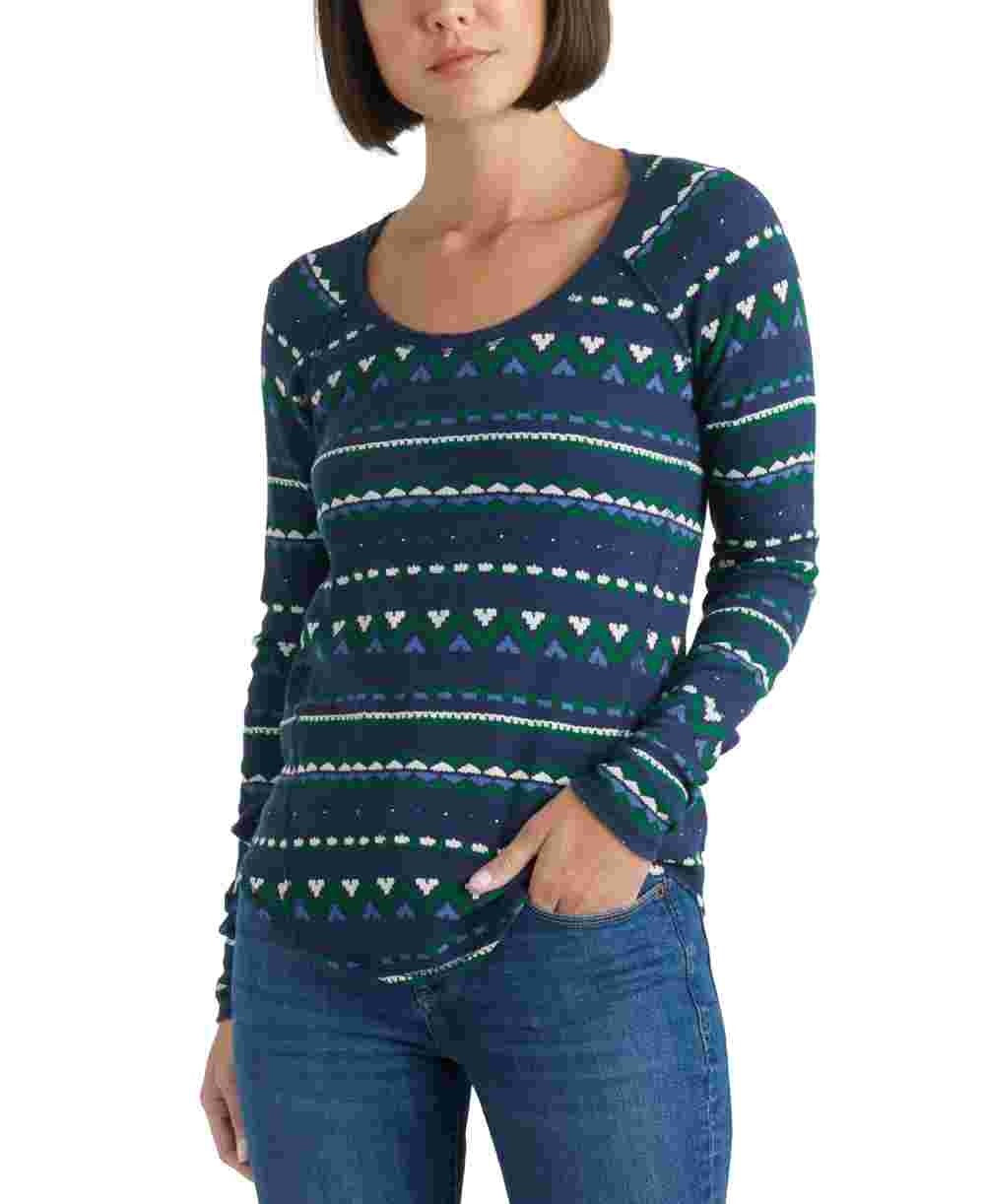 Lucky Brand Women's Fair Isle Thermal Top Green Size Large