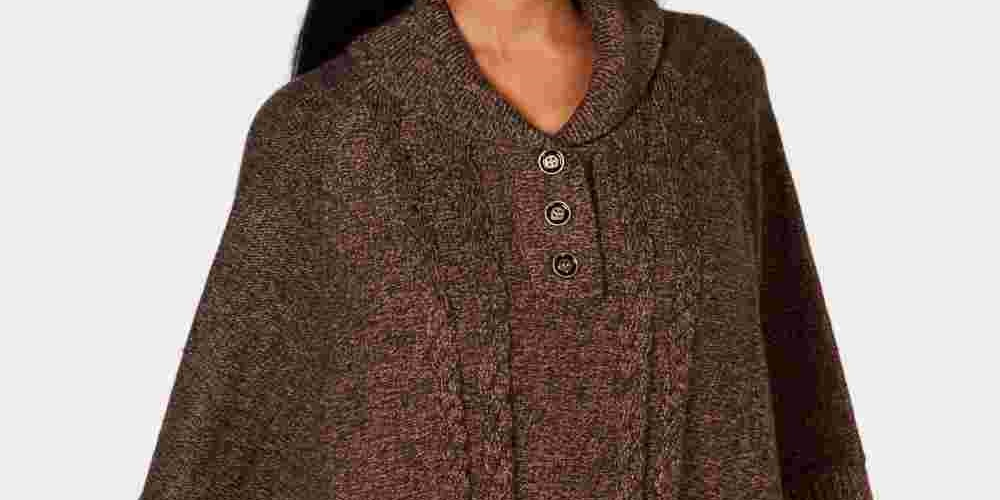 Karen Scott Women's Textured Short Sleeve Collared Poncho Sweater Red Size Small