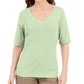Karen Scott Women's Button Detail V Neck Top Green Size Small