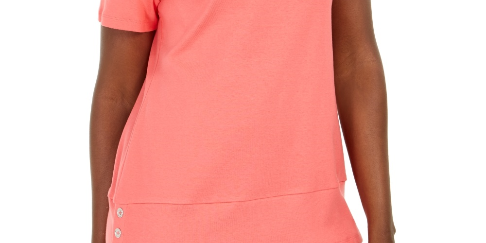 Karen Scott Women's Button Hem Scoop Neck Cotton Top Orange Size Large